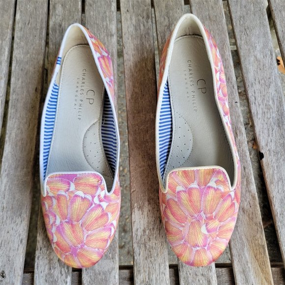 New CHARLES PHILIP Shanghai Pink Silk Smoking Slipper Loafers Shoes 7.5 - Picture 2 of 5